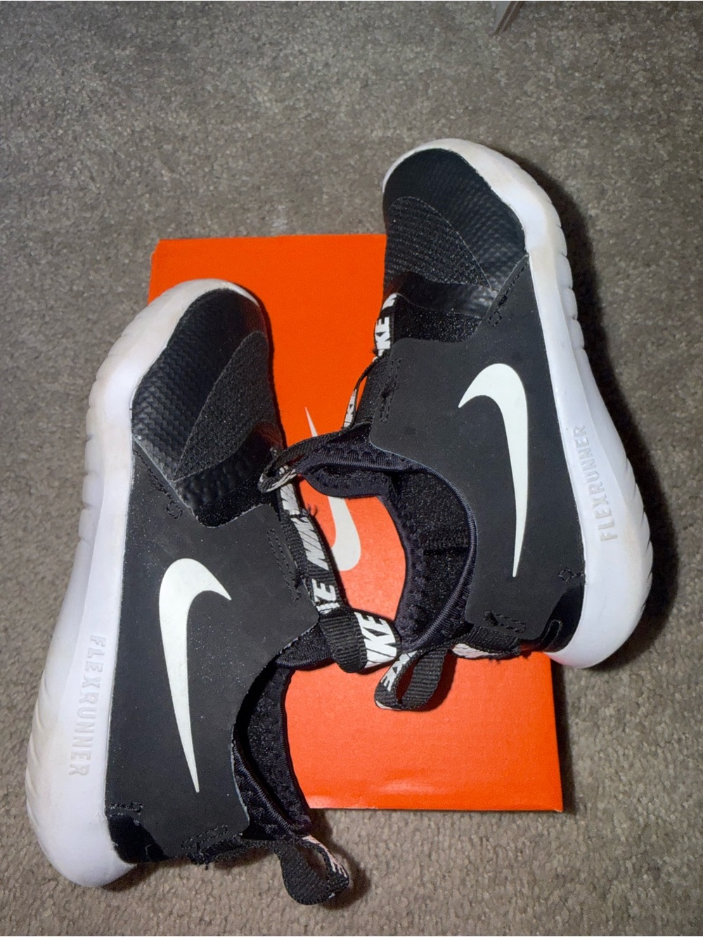 Nike Black and White Kids Slip-On Flex Runner Sneakers